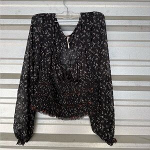 Free People Black and White Floral Blouse